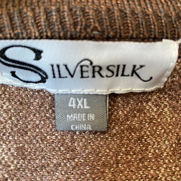 Silversilk Mens 70s Retro Shawl Collar Striped Zip Up Cardigan Sweater 4XL Brown - Picture 5 of 7